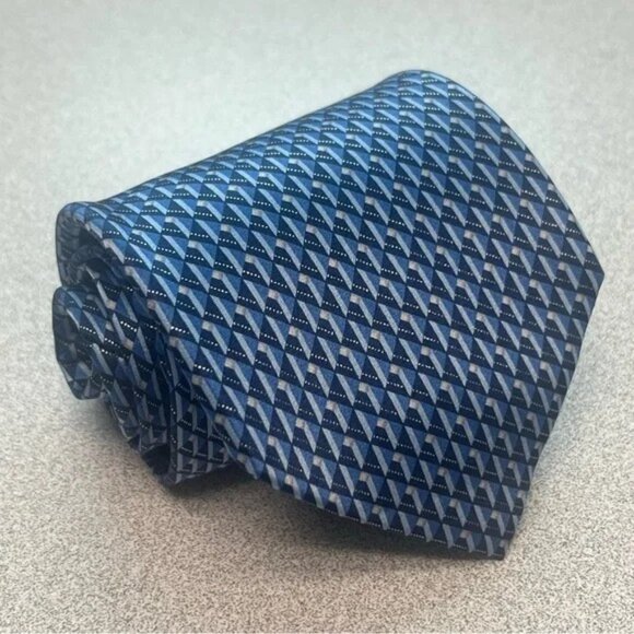 Arrow 100% Silk Geometric Print Blue Men's Necktie - Picture 1 of 5